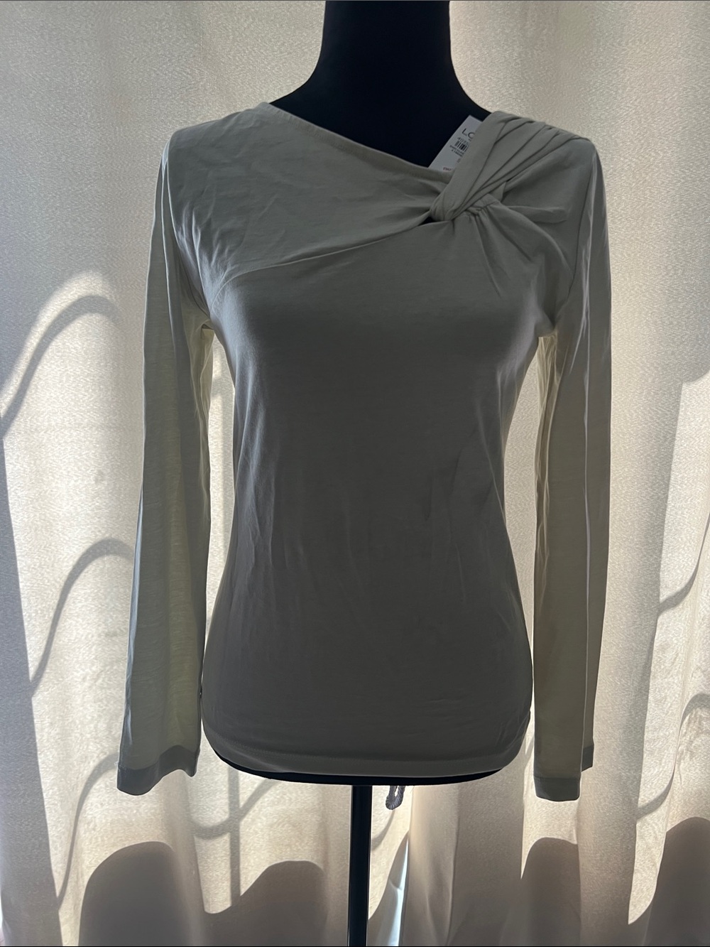 LOFT Cream Long-Sleeve Twist-Neck Top